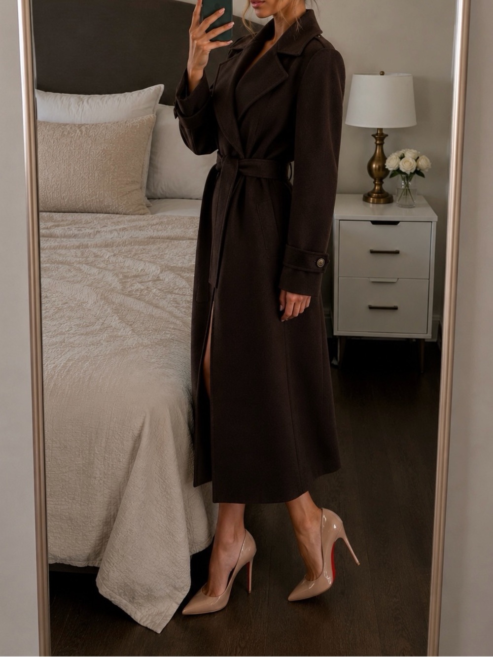 Lamarque Dark Brown Long Belted Trench Coat